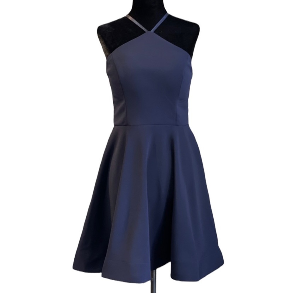Sequin Hearts Navy Blue Halter, Fit and Flare Dress, Juniors